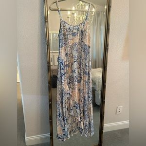 Free People pink and blue multicolored maxi dress, Large, has slit, worn once